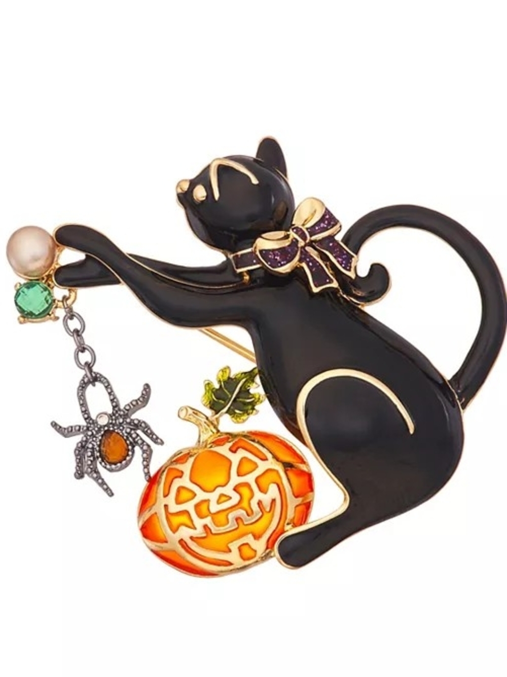 Napier Halloween Black Cat with Pumpkin Pin